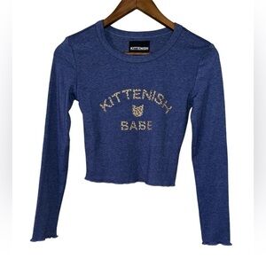 Kittenish Blue Long Sleeve Tee with Gold Accents